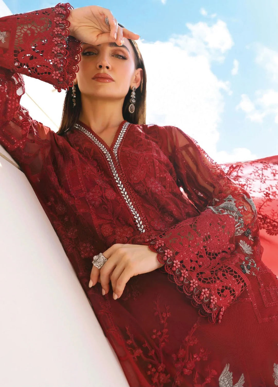 NAYAB 3-Piece Embroidered Suit – Deep Red