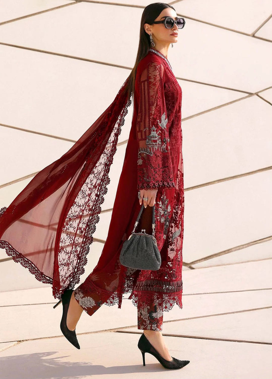 NAYAB 3-Piece Embroidered Suit – Deep Red