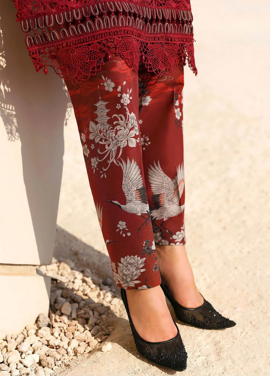 NAYAB 3-Piece Embroidered Suit – Deep Red