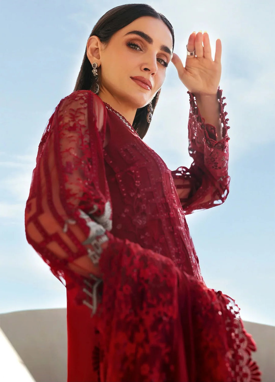 NAYAB 3-Piece Embroidered Suit – Deep Red