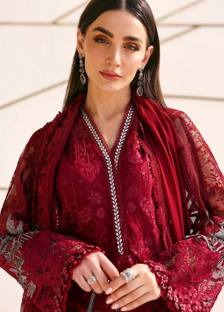 NAYAB 3-Piece Embroidered Suit – Deep Red