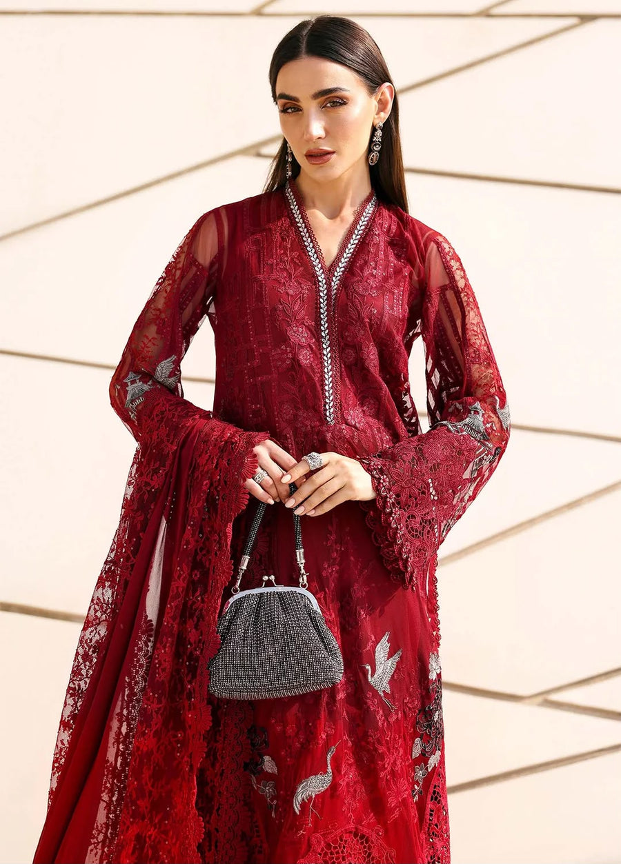 NAYAB 3-Piece Embroidered Suit – Deep Red