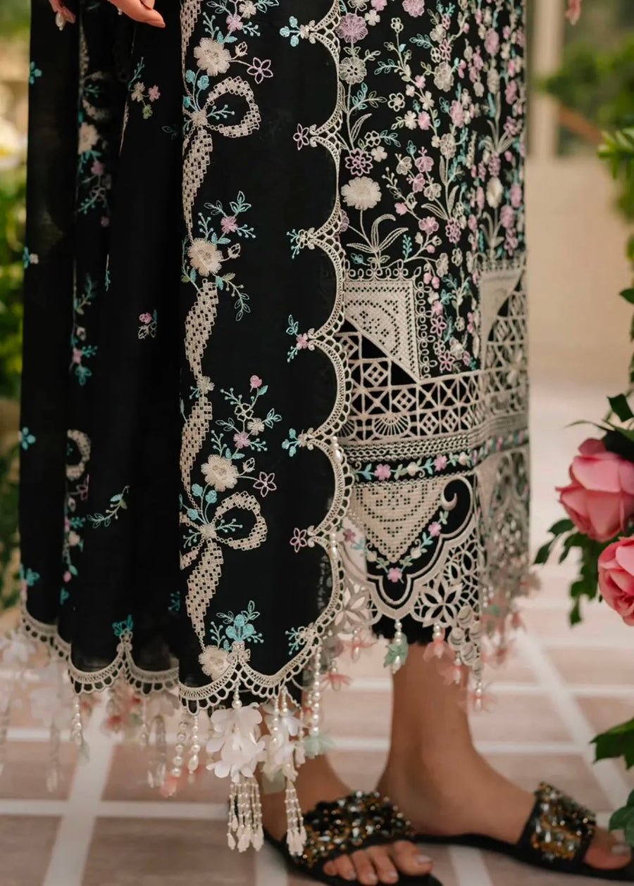 NAYAB Black Floral Printed Embroidered 3-Piece Suit