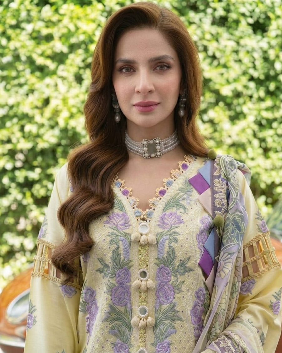 Nayab Ivory Bloom Airjet Lawn 3-Piece Embroidered Summer Eid Collection