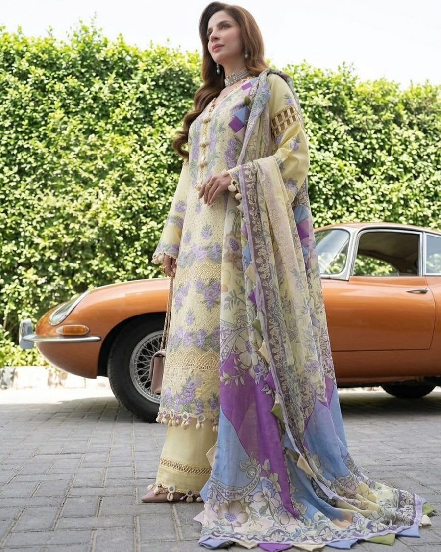 Nayab Ivory Bloom Airjet Lawn 3-Piece Embroidered Summer Eid Collection