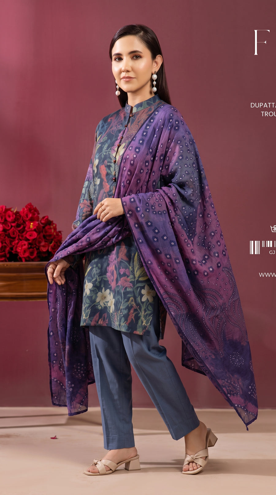 Nayab Midnight Bloom Digital Printed 3-Piece unstitched lawn suit with pure lawn dupatta and dyed cambric trouser