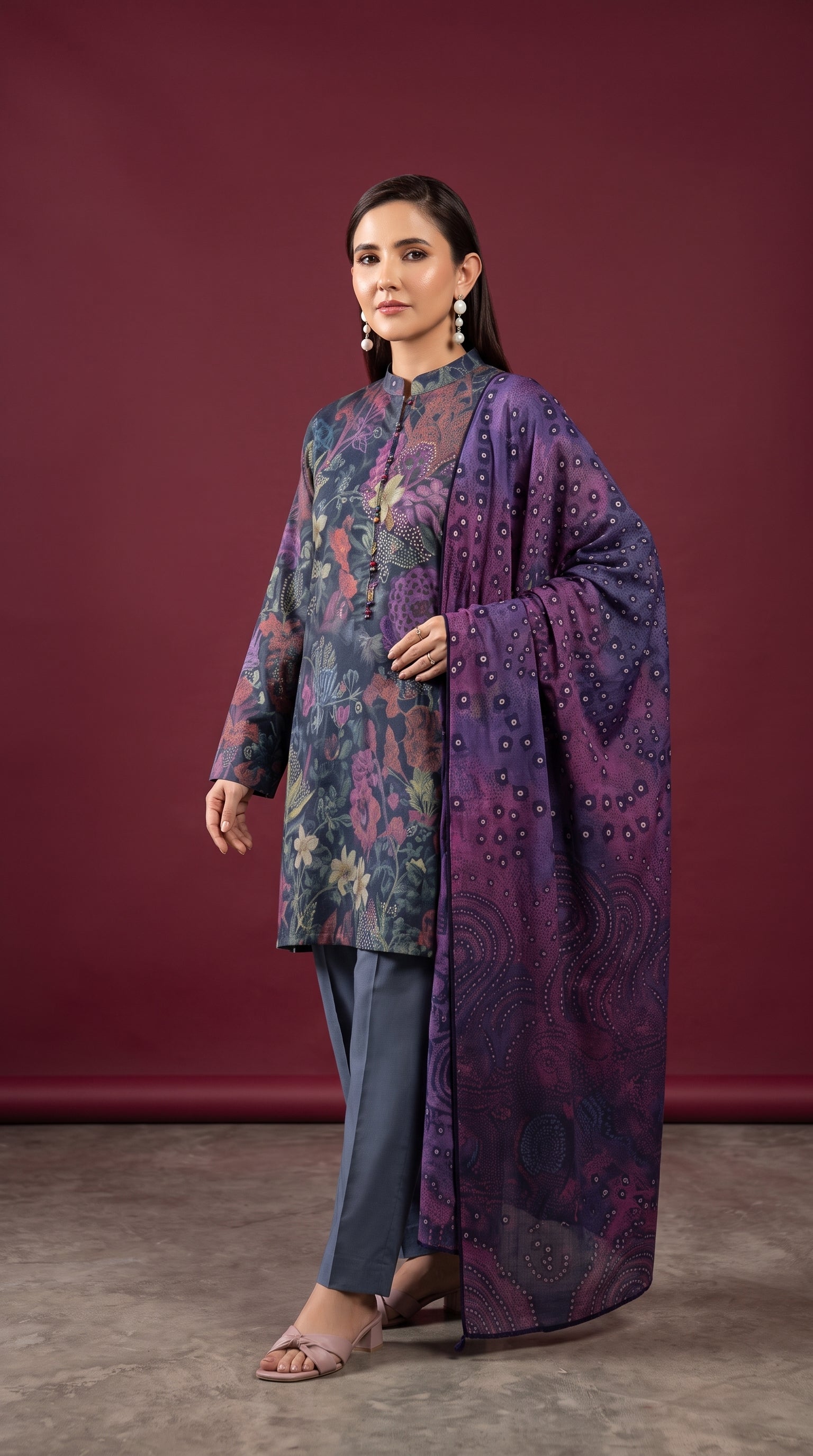 Nayab Midnight Bloom Digital Printed 3-Piece unstitched lawn suit with pure lawn dupatta and dyed cambric trouser